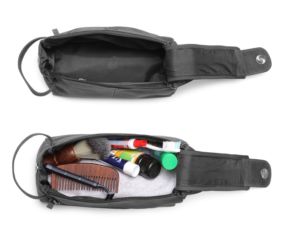 Leather Travel Toiletry Bag (Grey)