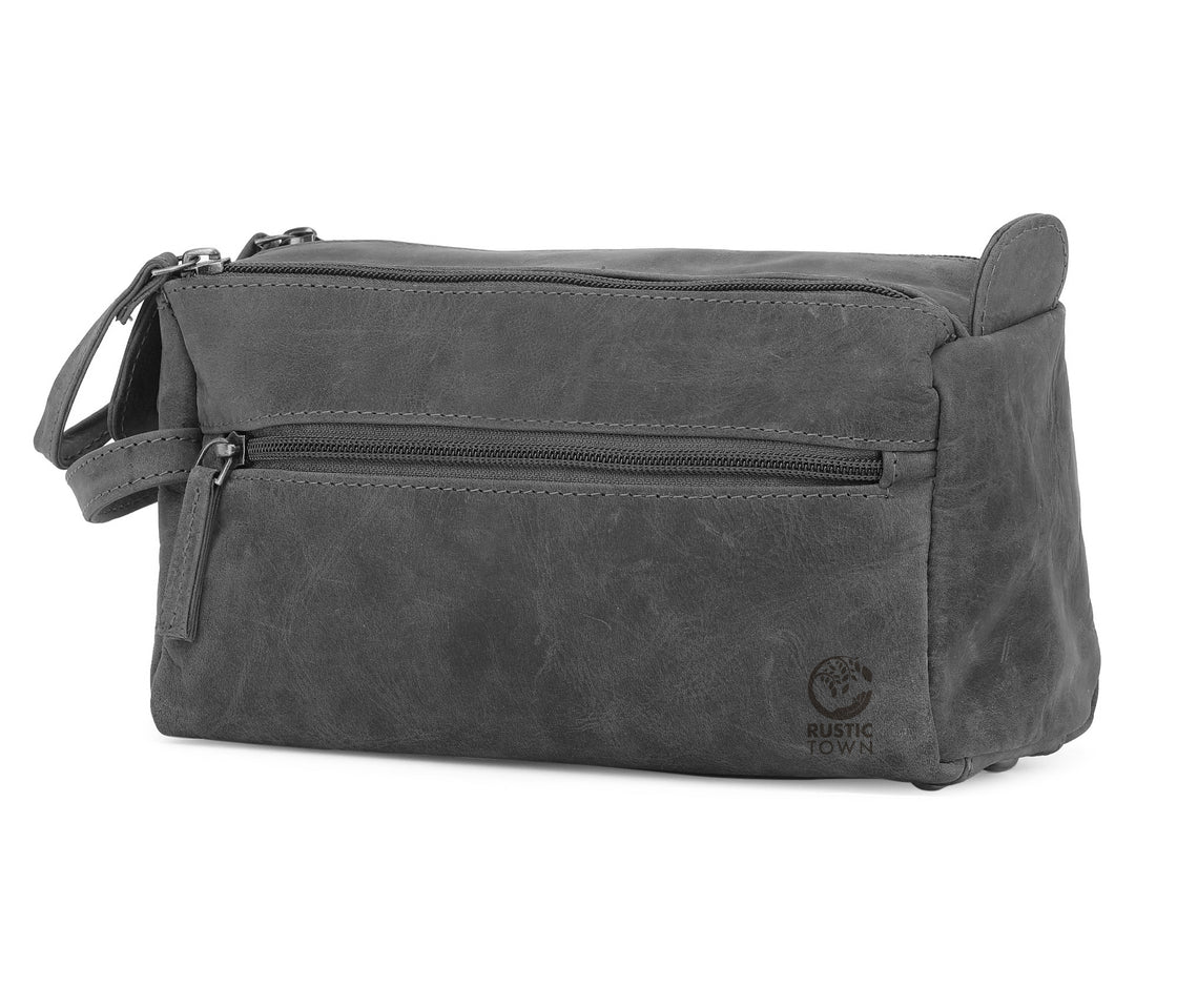 Leather Travel Toiletry Bag (Grey)