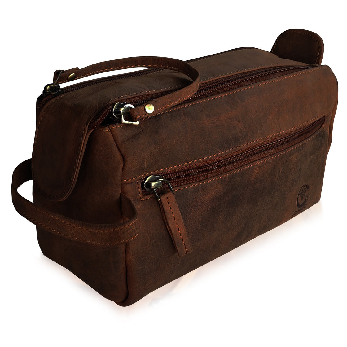 Hugh Leather Travel Shaving Bag (Dark Brown)