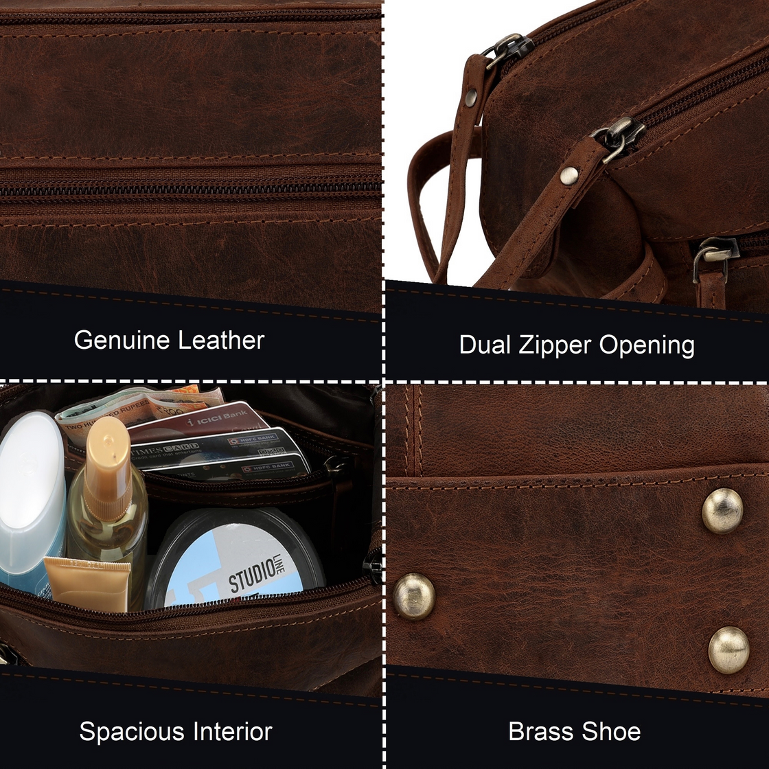 Hugh Leather Travel Shaving Bag (Dark Brown)
