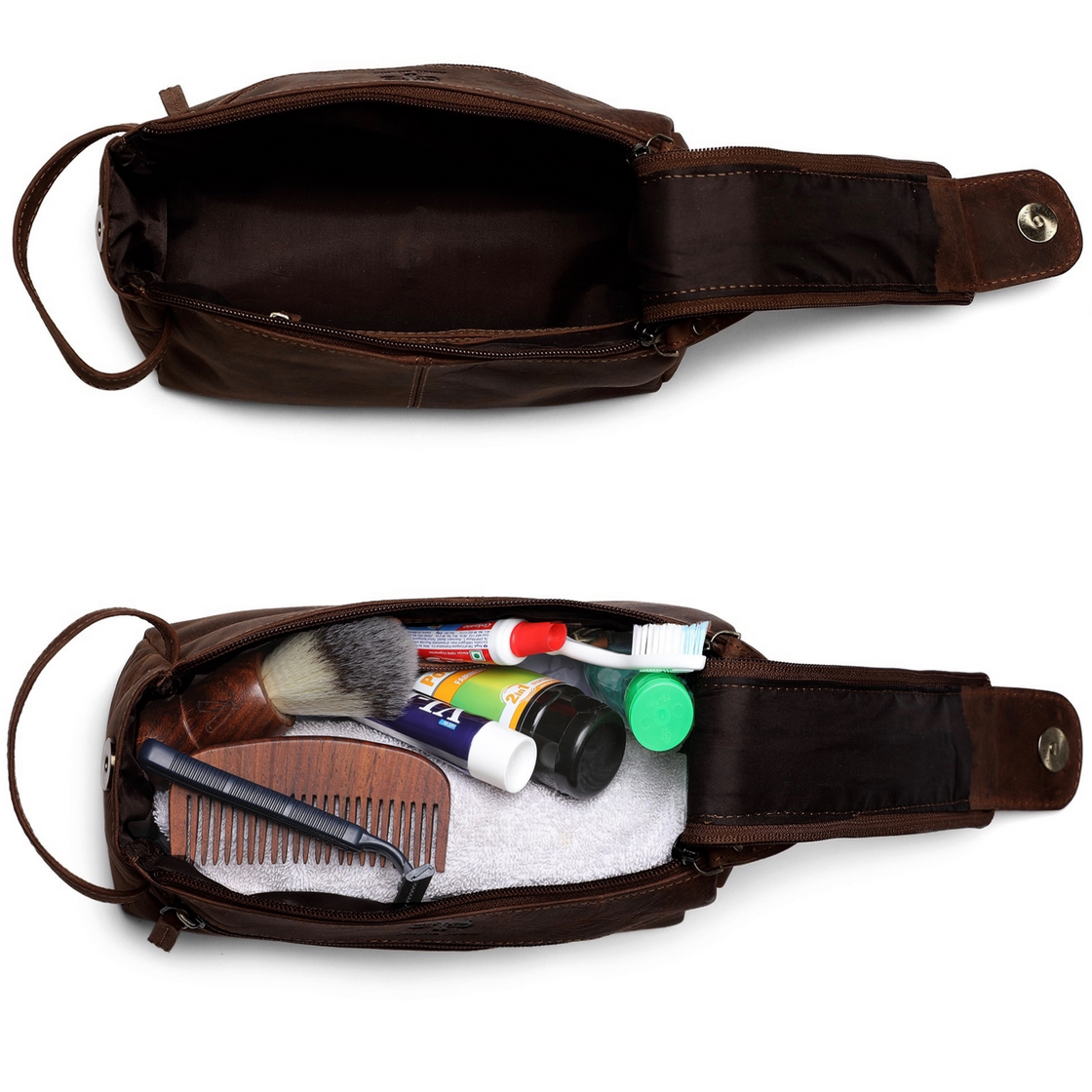 Hugh Leather Travel Shaving Bag (Dark Brown)