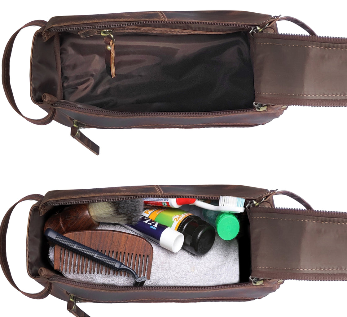Leather Toiletry Bag for Men and Women (Walnut Brown)