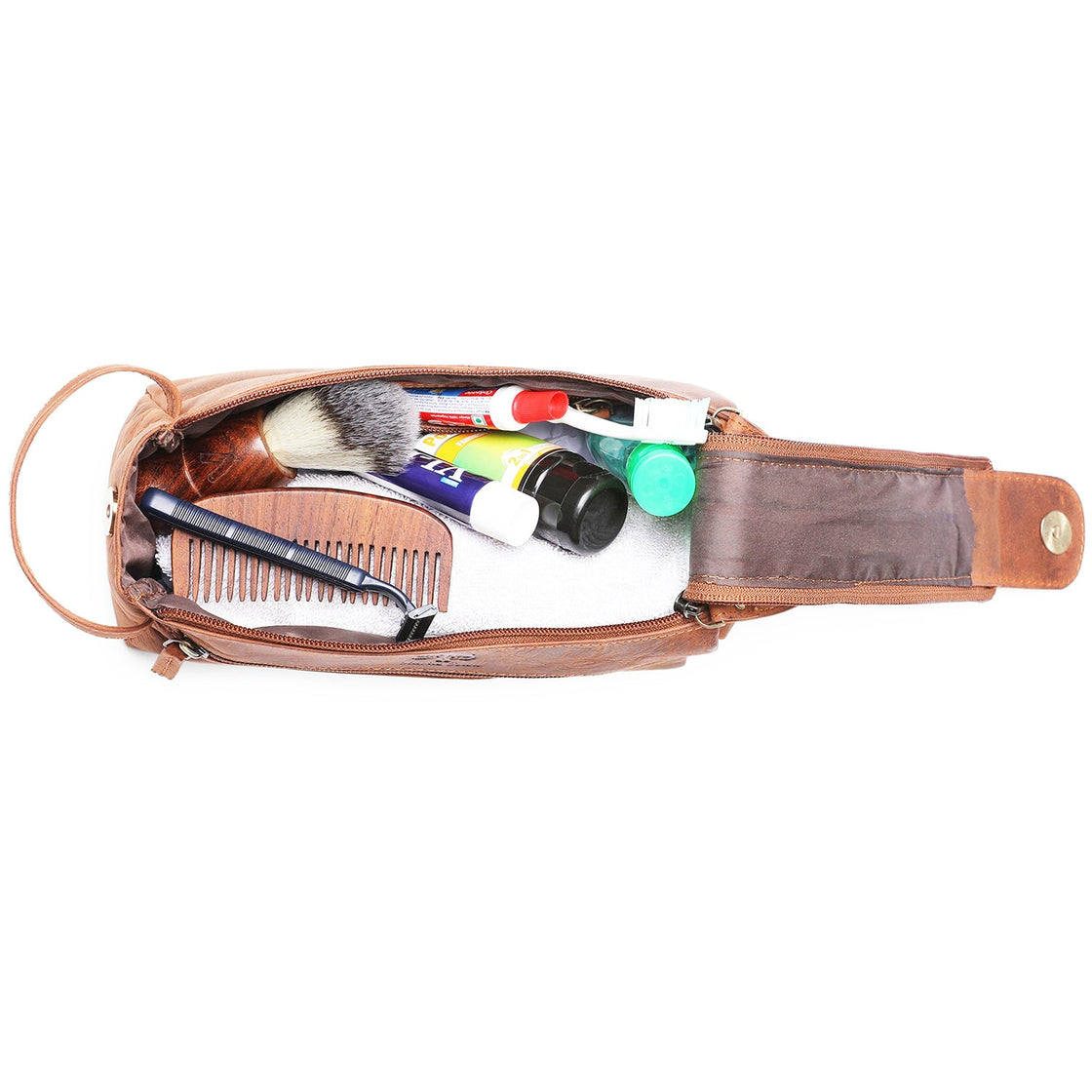 Genuine Leather Travel Toiletry Bag (Brown)