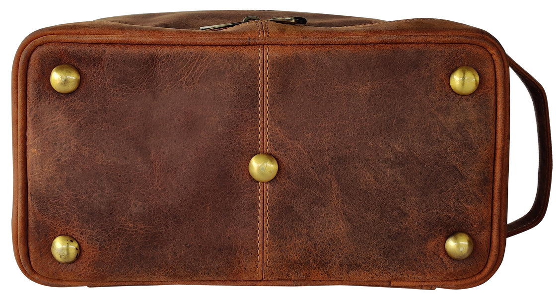 Nancy Leather Travel Makeup Bag (Brown)