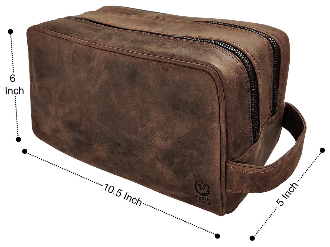 Johnny Men's Leather Travel Dopp Kit (Dark  Brown)