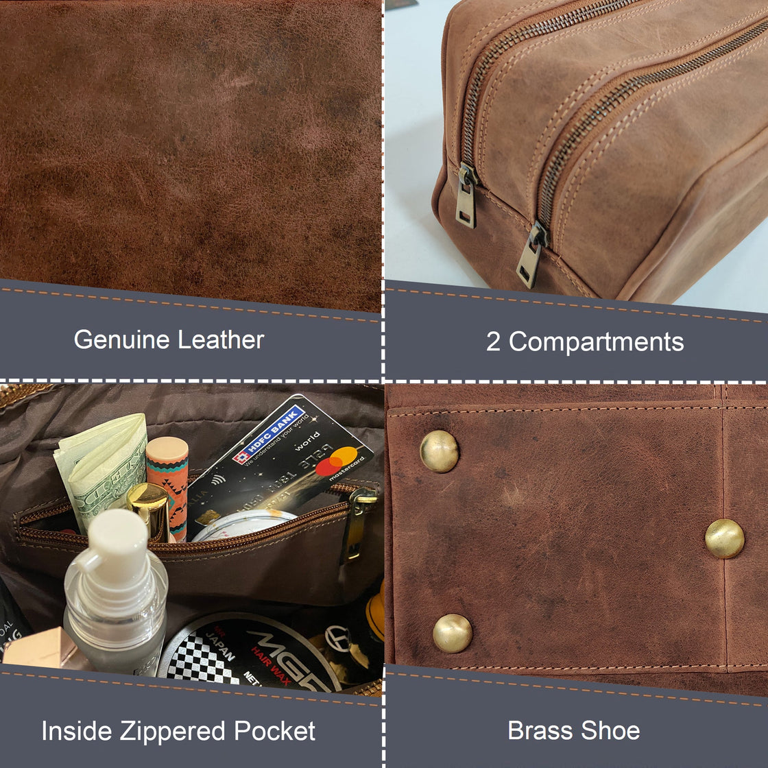 Johnny Handmade Leather Dopp Kit (Brown)