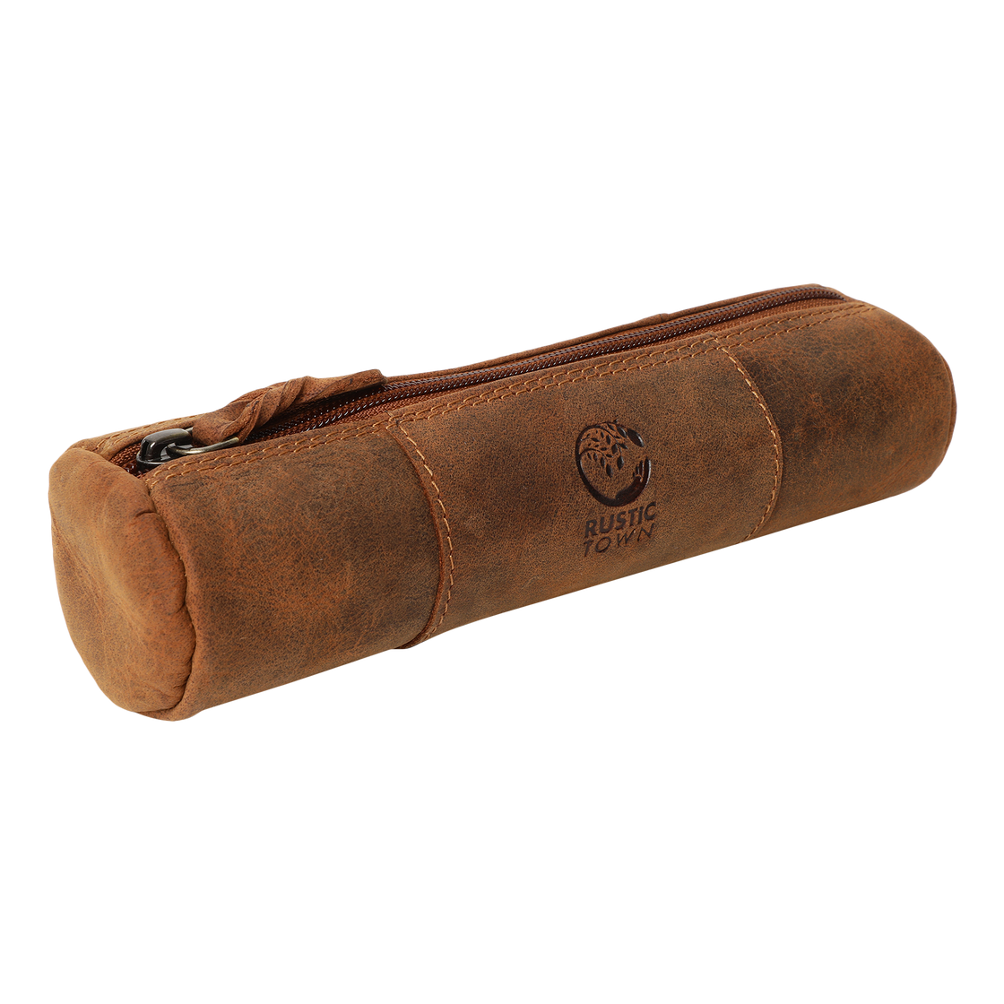 Winnie Leather Zipper Pen Pencil Case (Brown)