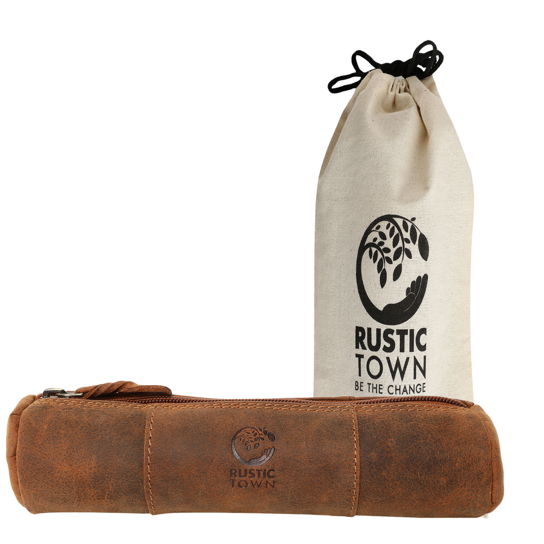 Winnie Leather Zipper Pen Pencil Case (Brown)