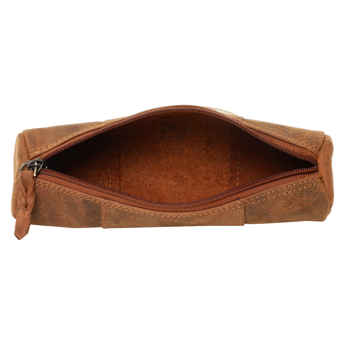 Winnie Leather Zipper Pen Pencil Case (Brown)