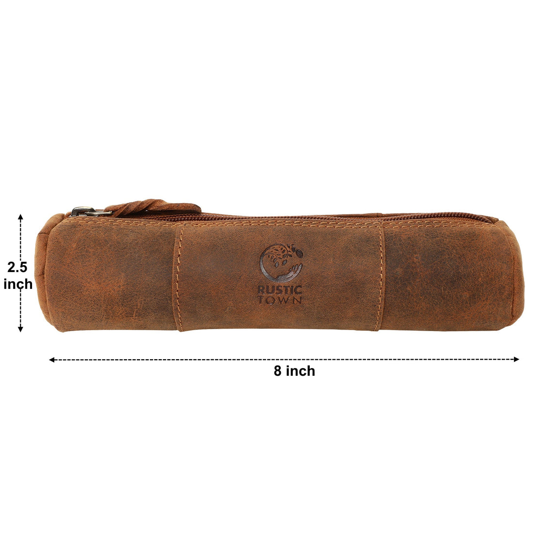 Winnie Leather Zipper Pen Pencil Case (Brown)