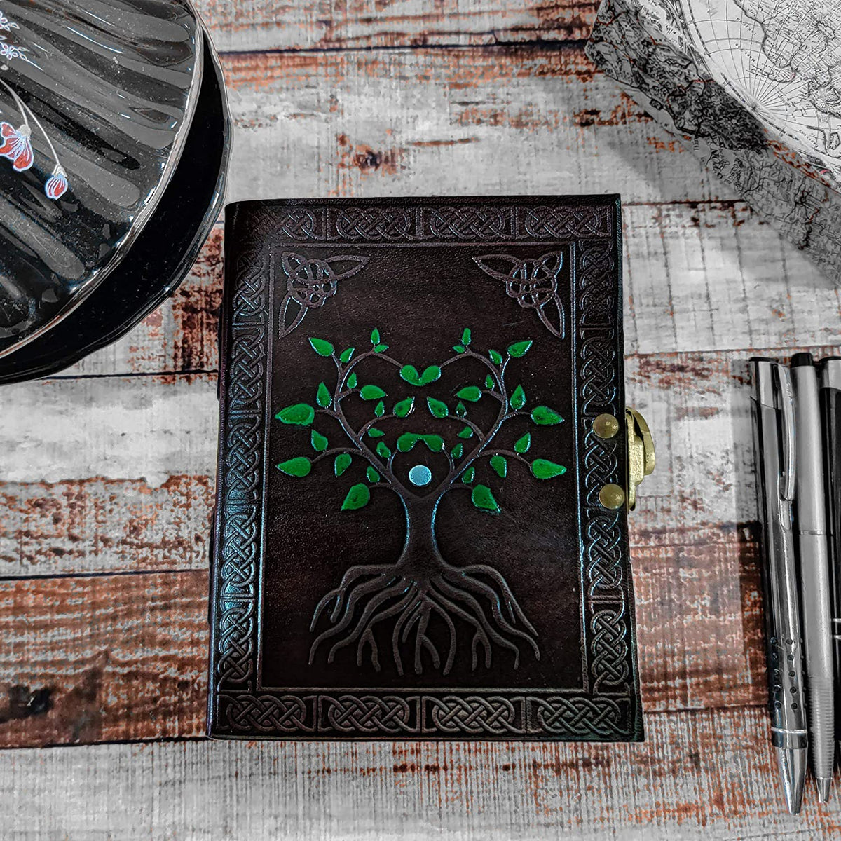 Hand Painted Sacred Tree of Life Leather Journal Diary Notebook Men ...
