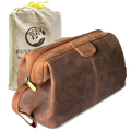 Sage Full-Grain Leather Toiletry Bag - Metal-Frame Large Dopp Kit