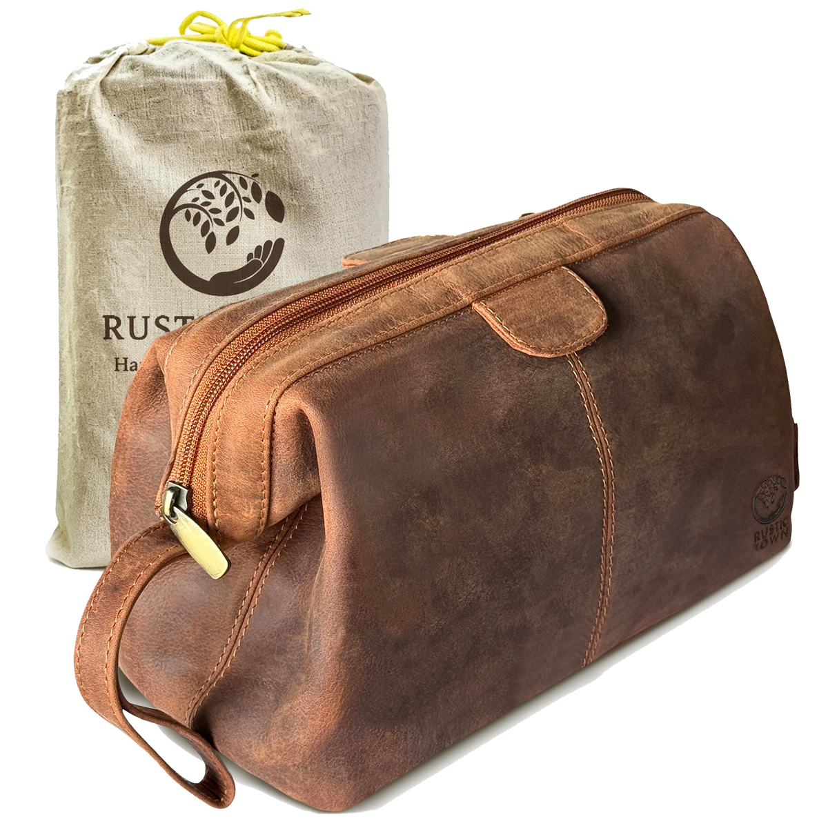 Sage Full-Grain Leather Toiletry Bag - Metal-Frame Large Dopp Kit