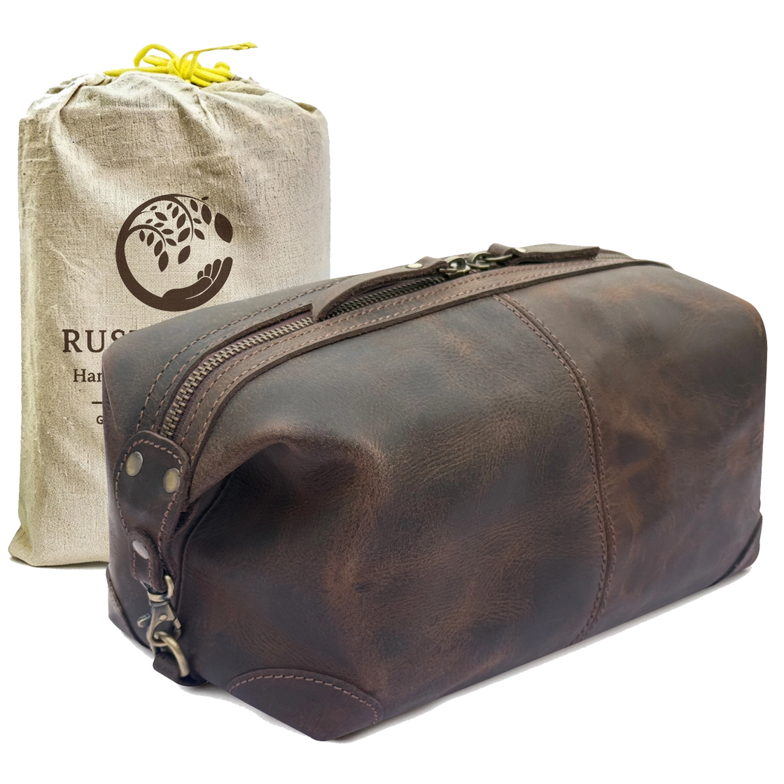 Avery Leather Toiletry Bag - Premium Travel Shaving Dopp Kit