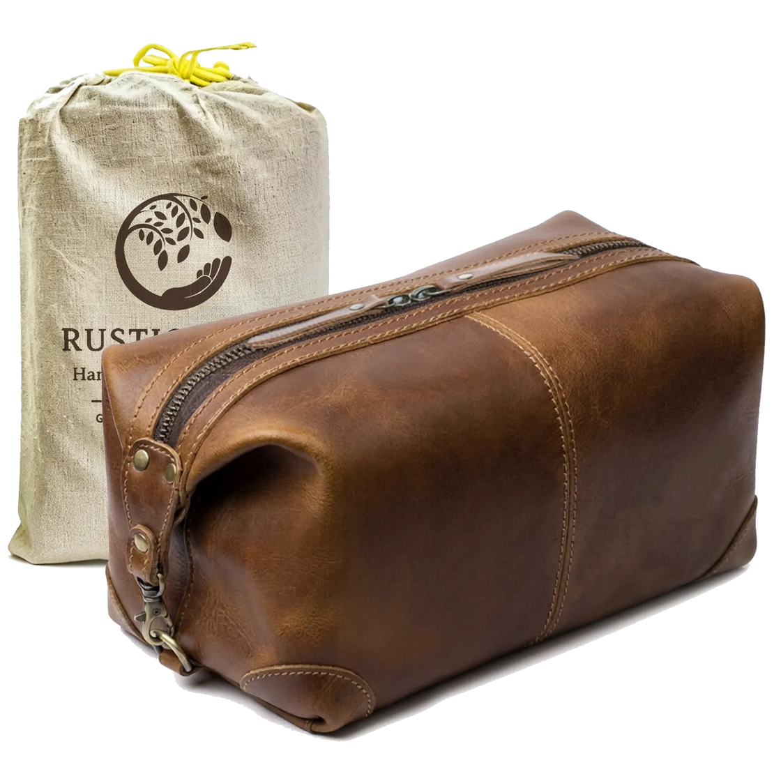 Avery Full-Grain Leather Toiletry Bag - Premium Travel Dopp Kit for Men