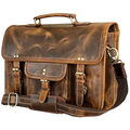 Vintage Classic 16" Leather Satchel Briefcase Bag (Antique Brown)