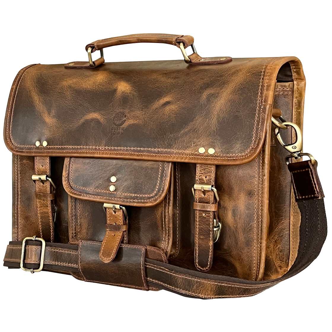 Vintage Classic 16" Leather Satchel Briefcase Bag (Antique Brown)