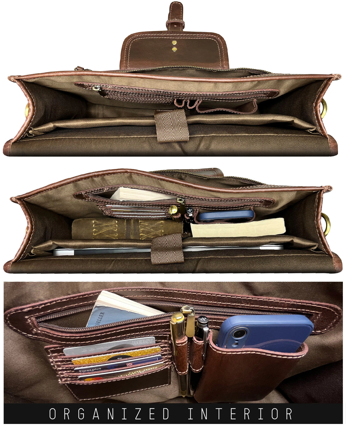 Hunter Buffalo 16" Classic Leather Satchel Briefcase Bag (Walnut Brown)