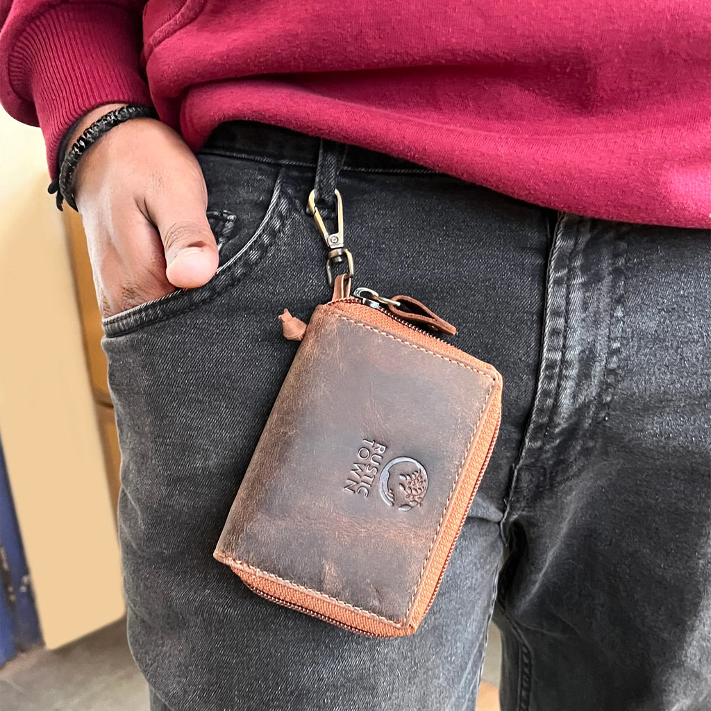 Iris Leather Key Holder Case Zippered Key Organizer Wallet with Belt Hook
