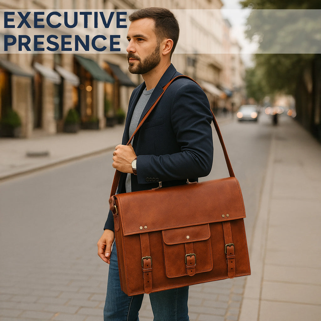 18" Leather Satchel Laptop Messenger Bag
