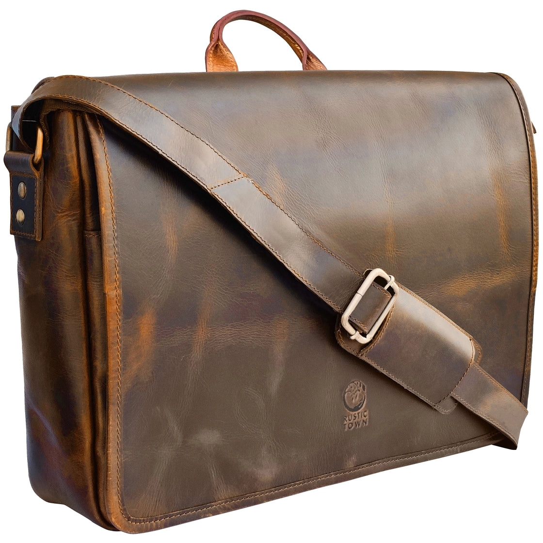 Outlander 14" Leather Messenger Bag for Men – Laptop Satchel for Office & Travel