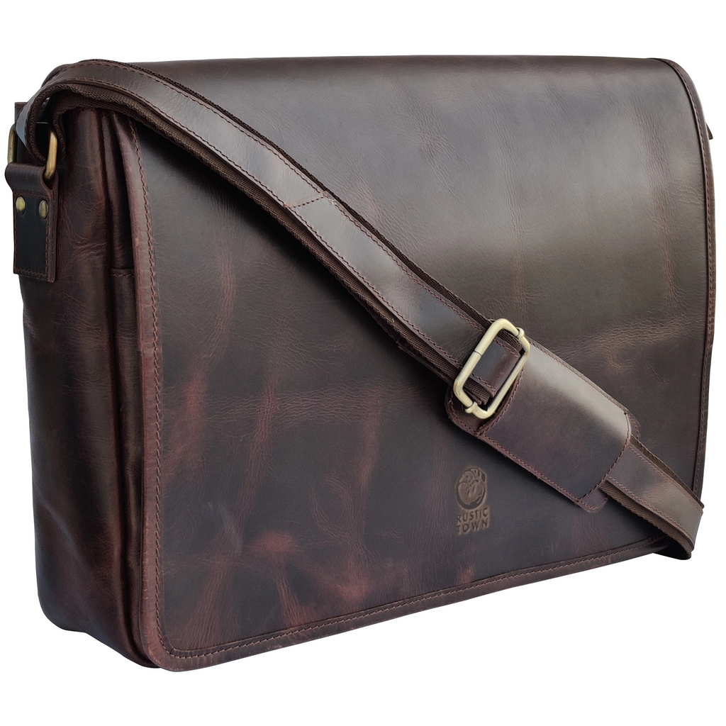 Ranger Buffalo Leather Crossbody Laptop Messenger Bag (Mulberry)