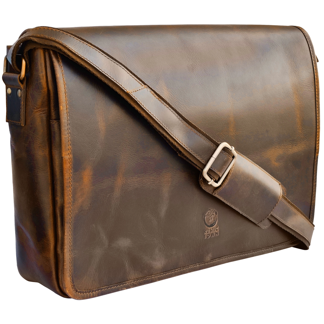 Ranger Buffalo Leather Crossbody Laptop Messenger Bag (Brown)