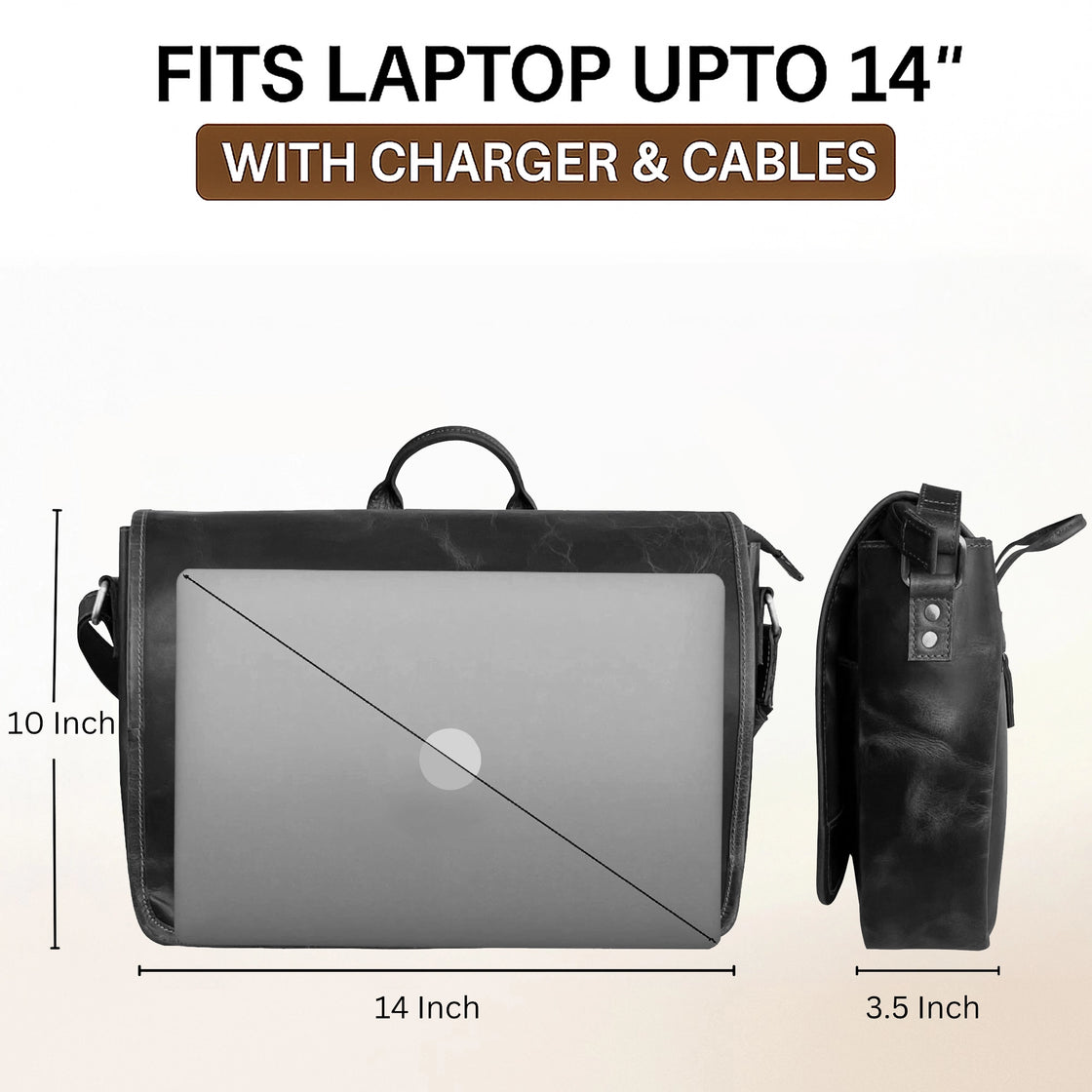 Outlander 14" Leather Briefcase Bag for Men – Laptop Messenger for Office & Travel