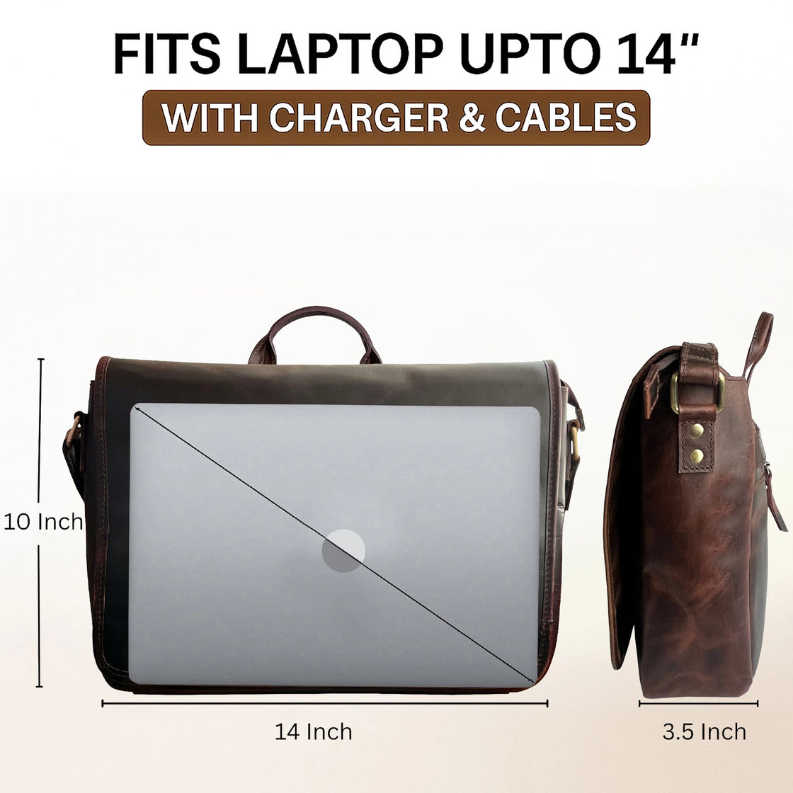 Outlander Leather Laptop Messenger Bag – 14 Inch Office Satchel Travel Crossbody for Men