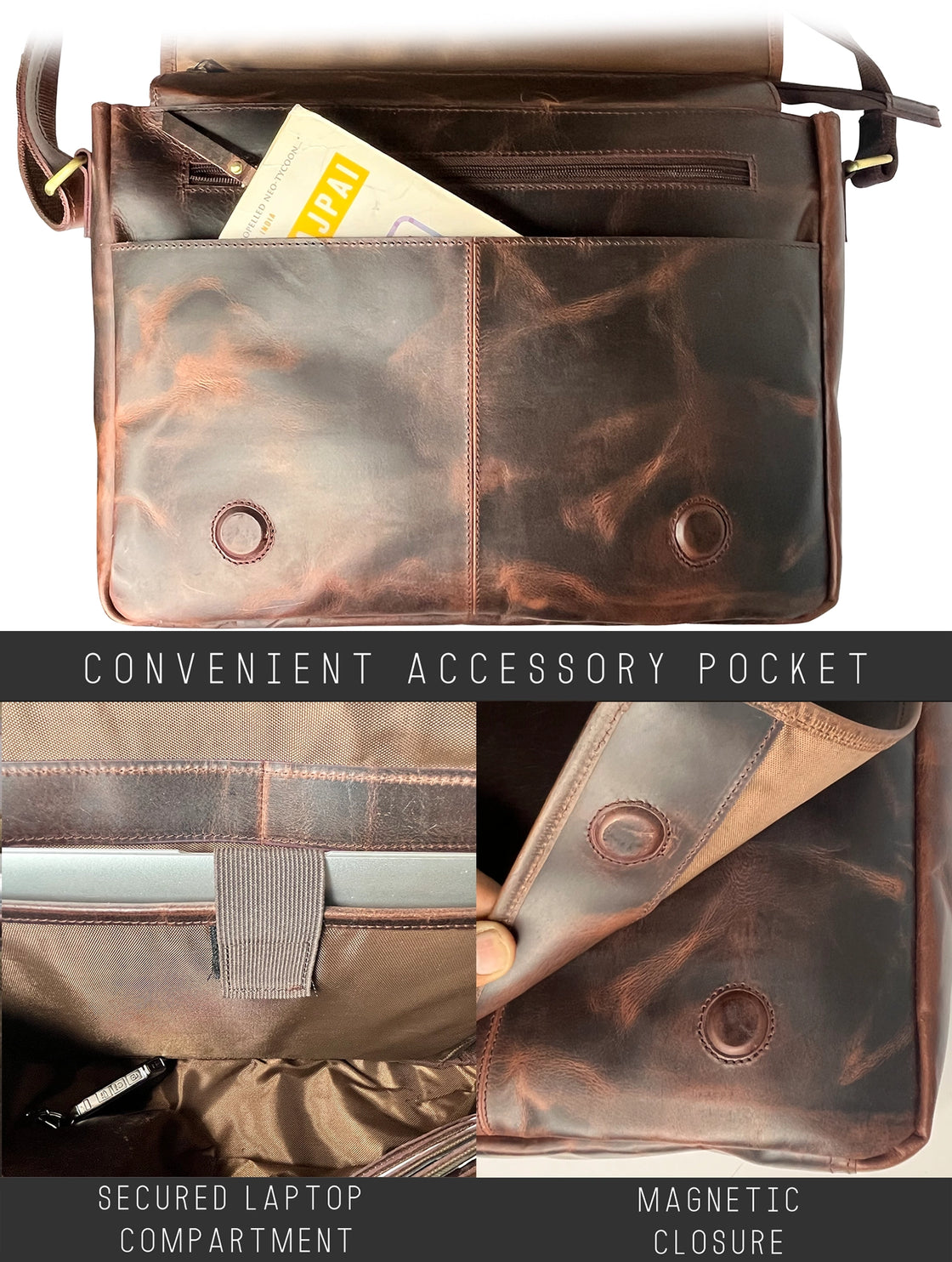 Outlander Leather Laptop Messenger Bag – 14 Inch Office Satchel Travel Crossbody for Men