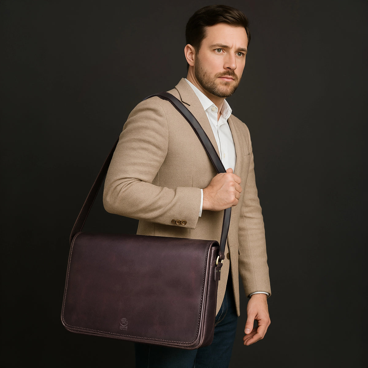 Ranger Buffalo Leather Crossbody Laptop Messenger Bag (Mulberry)
