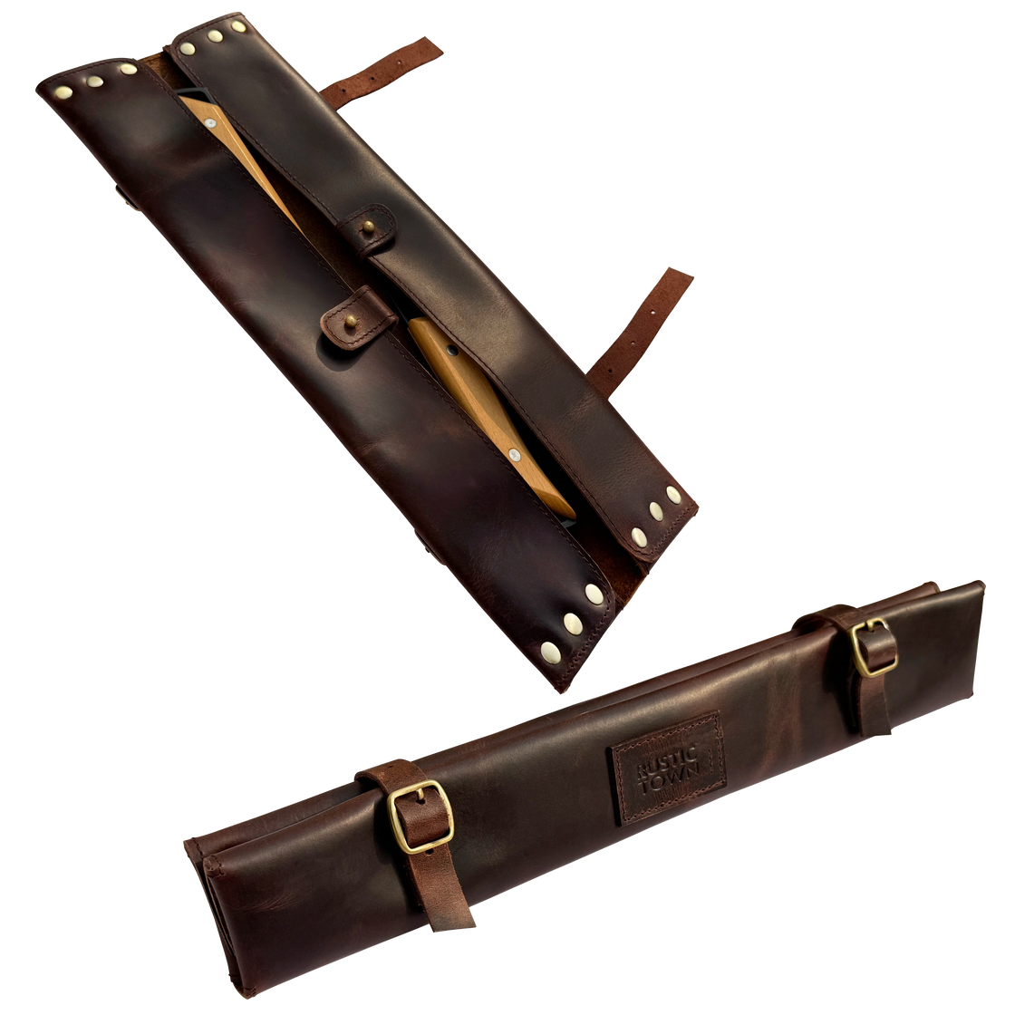 Pioneer Leather Chef's Knife Case Holder - 2 Knife Slots (Dark Brown)