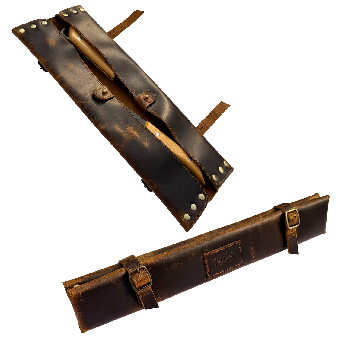 Pioneer Leather Chef's Knife Case Holder - 2 Knife Slots (Brown)