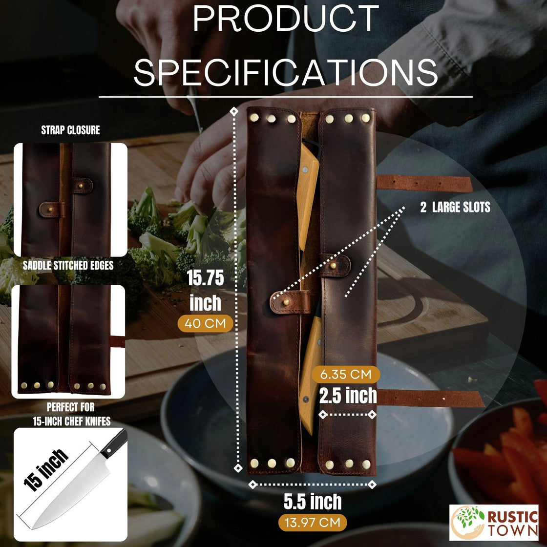 Pioneer Leather Chef's Knife Case Holder - 2 Knife Slots (Dark Brown)