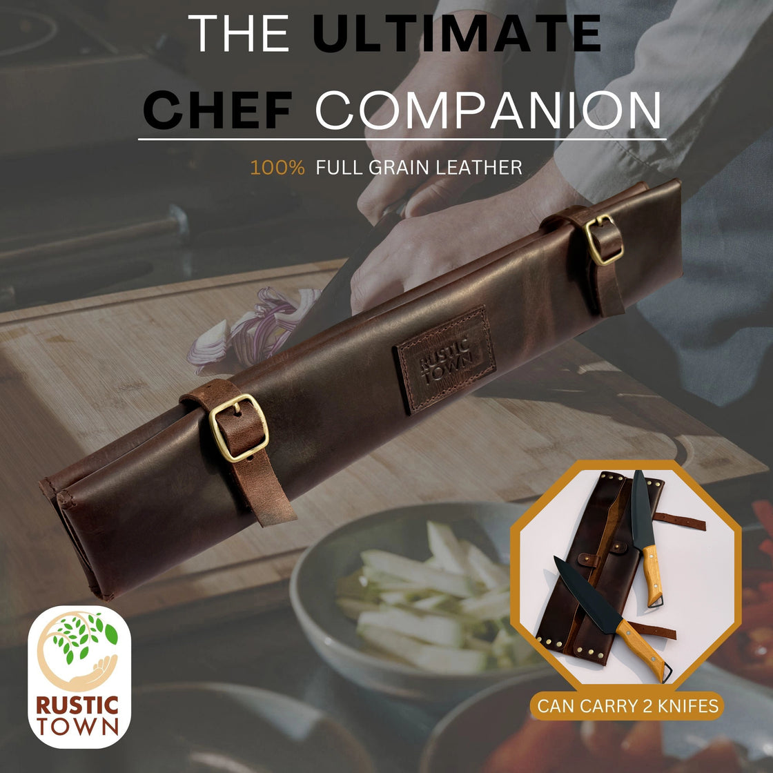 Pioneer Leather Chef's Knife Case Holder - 2 Knife Slots (Dark Brown)