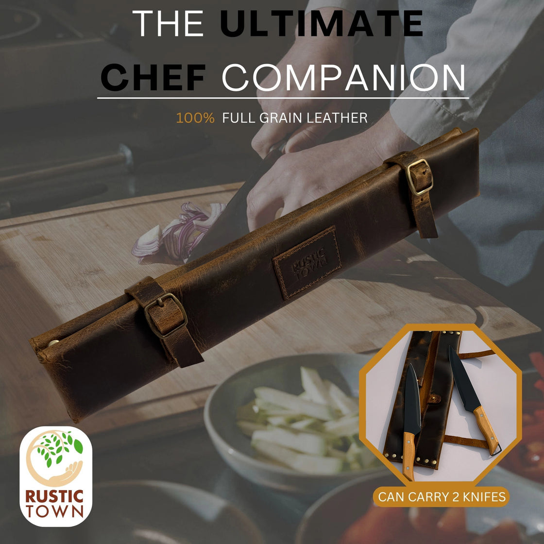 Pioneer Leather Chef's Knife Case Holder - 2 Knife Slots (Brown)