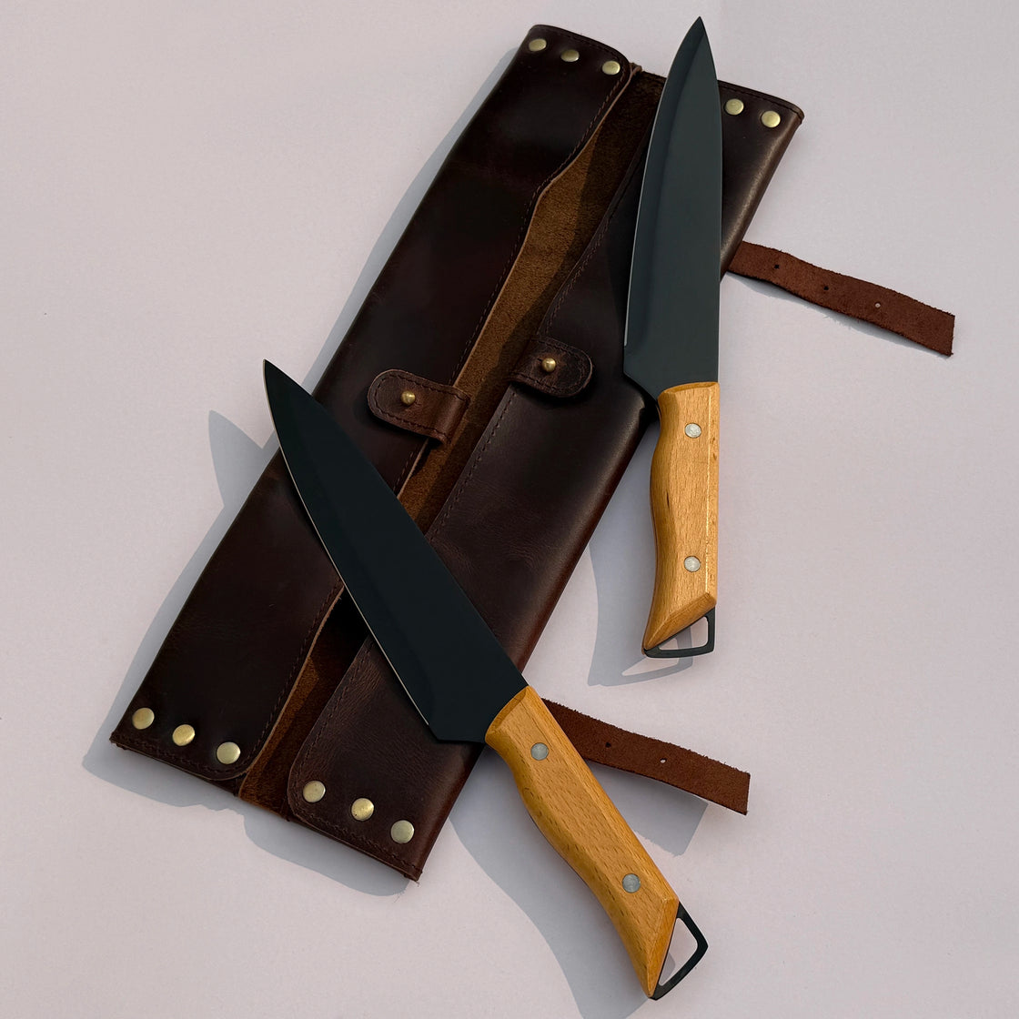 Pioneer Leather Chef's Knife Case Holder - 2 Knife Slots (Dark Brown)