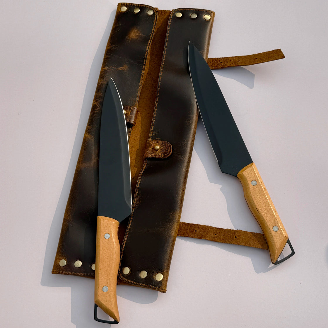 Pioneer Leather Chef's Knife Case Holder - 2 Knife Slots (Brown)