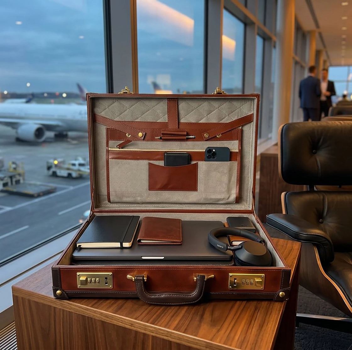 Premium Full-Grain Leather Briefcase | Hard Shell Attaché Case