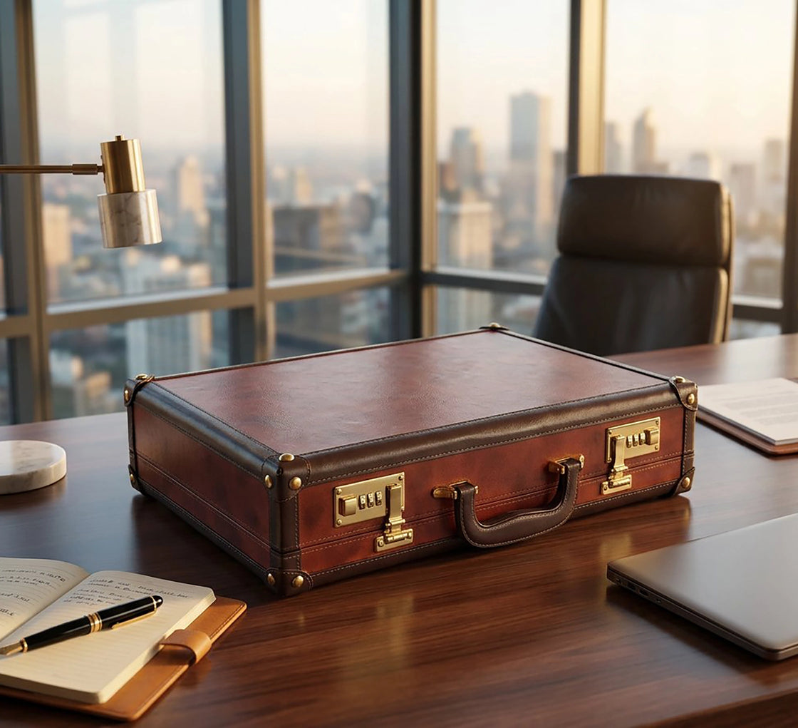 Premium Full-Grain Leather Briefcase | Hard Shell Attaché Case