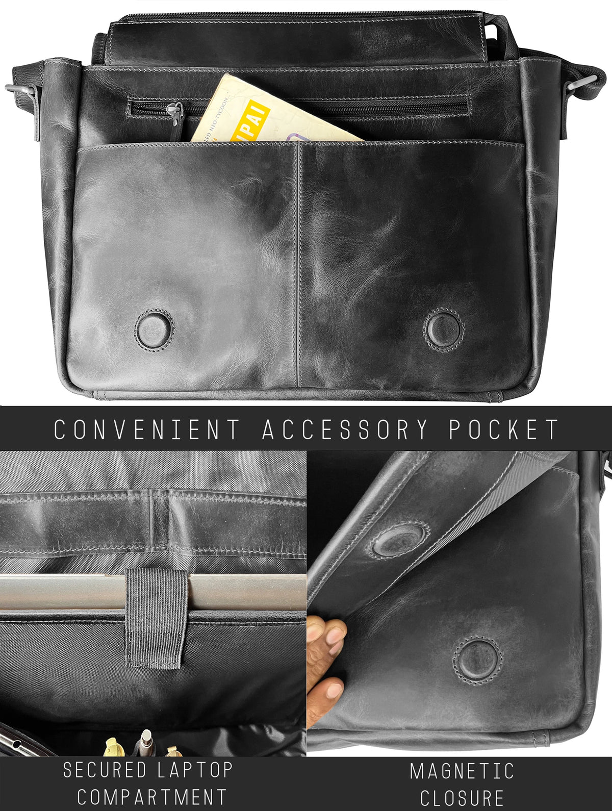 Outlander 14" Leather Briefcase Bag for Men – Laptop Messenger for Office & Travel