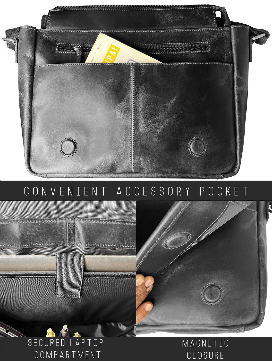 Outlander 14" Leather Briefcase Bag for Men – Laptop Messenger for Office & Travel