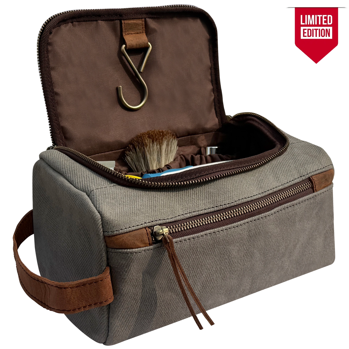 Parker Leather Canvas Hanging Toiletry Bag - Handmade Travel Dopp Kit