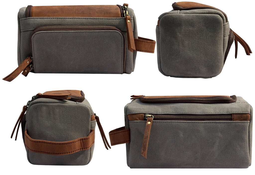 Parker Leather Canvas Hanging Toiletry Bag - Handmade Travel Dopp Kit