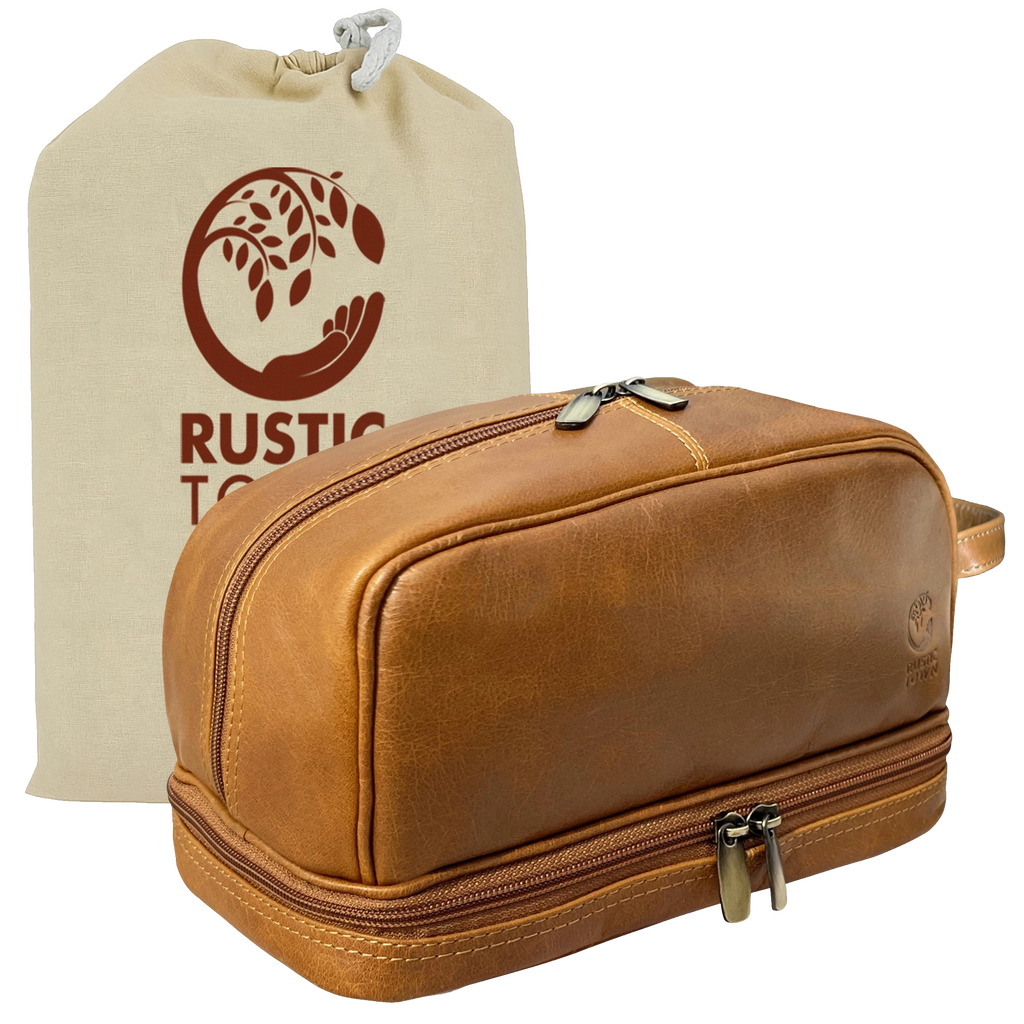 Nancy Leather Travel Makeup Toiletry Bag (Cognac)
