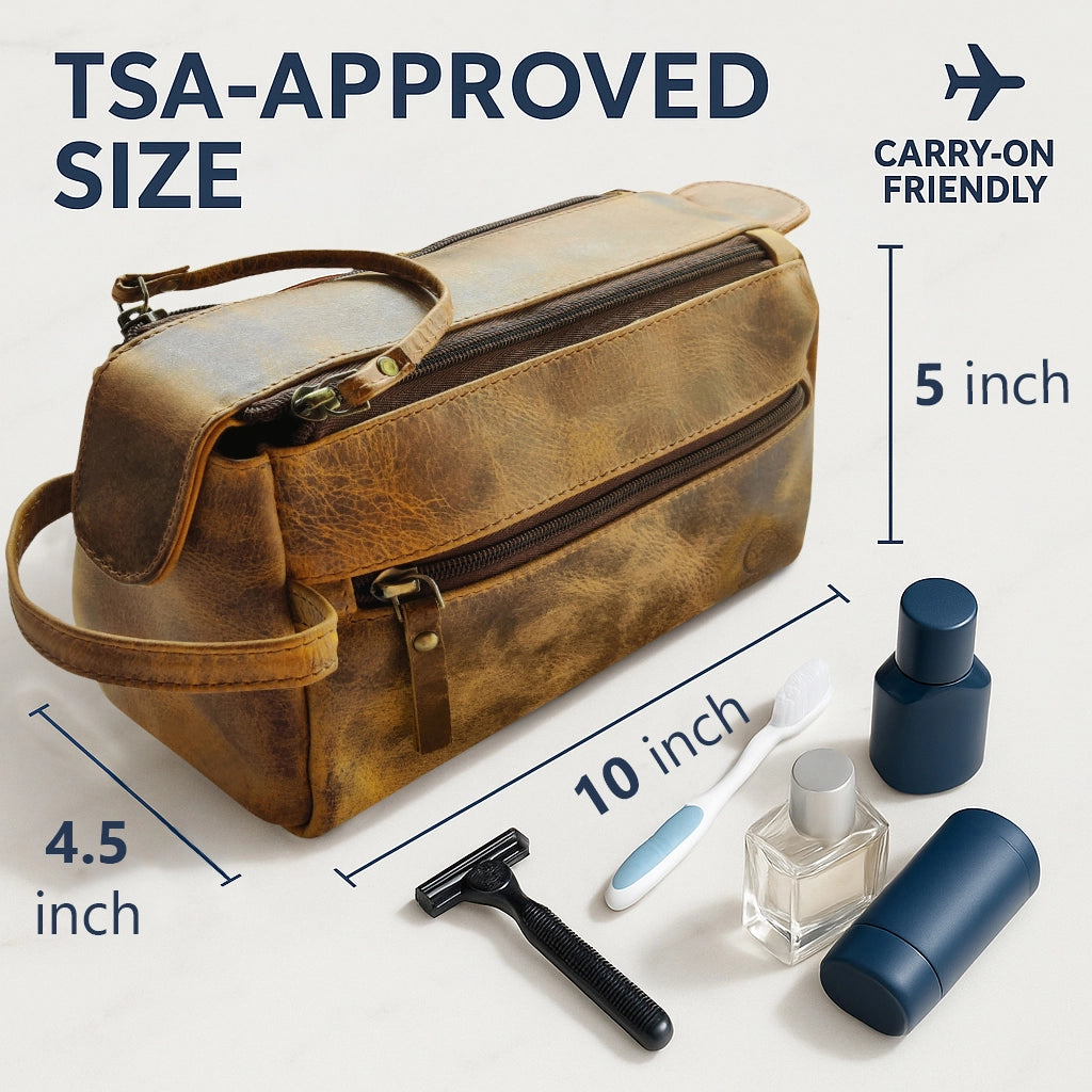 Leather Travel Toiletry Bag (Antique Brown)