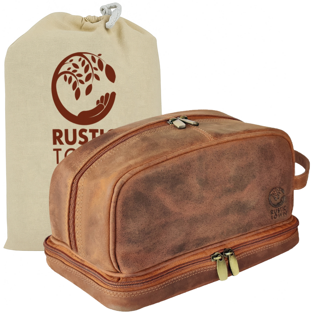 Nancy Leather Travel Makeup Bag (Brown)