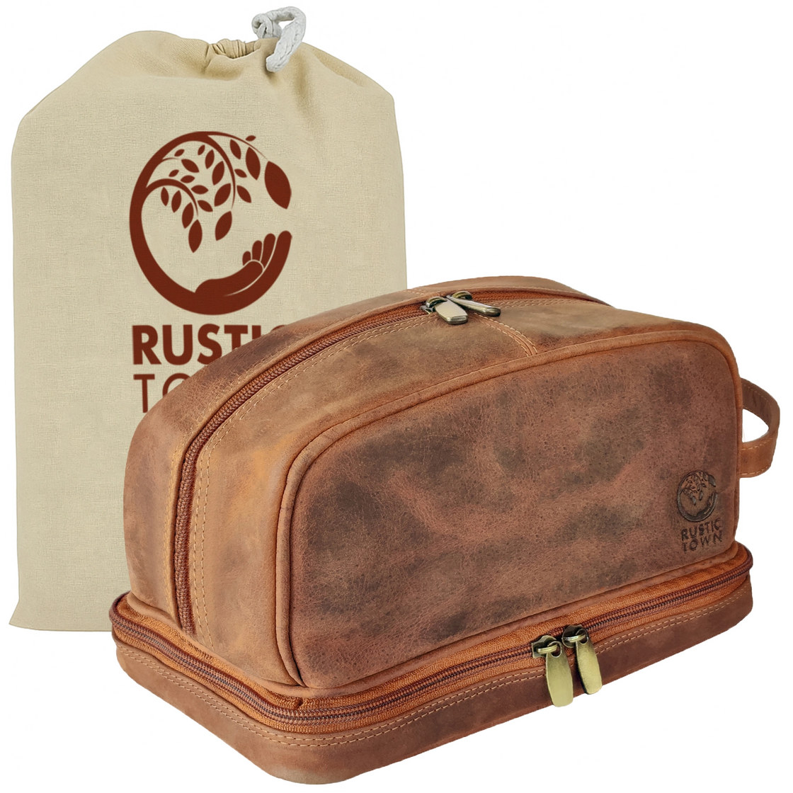 Nancy Leather Travel Makeup Bag (Brown)