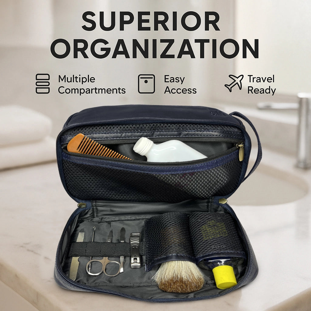 Nancy Leather Toiletry Bag for Men & Women - Travel Dopp Shaving Kit