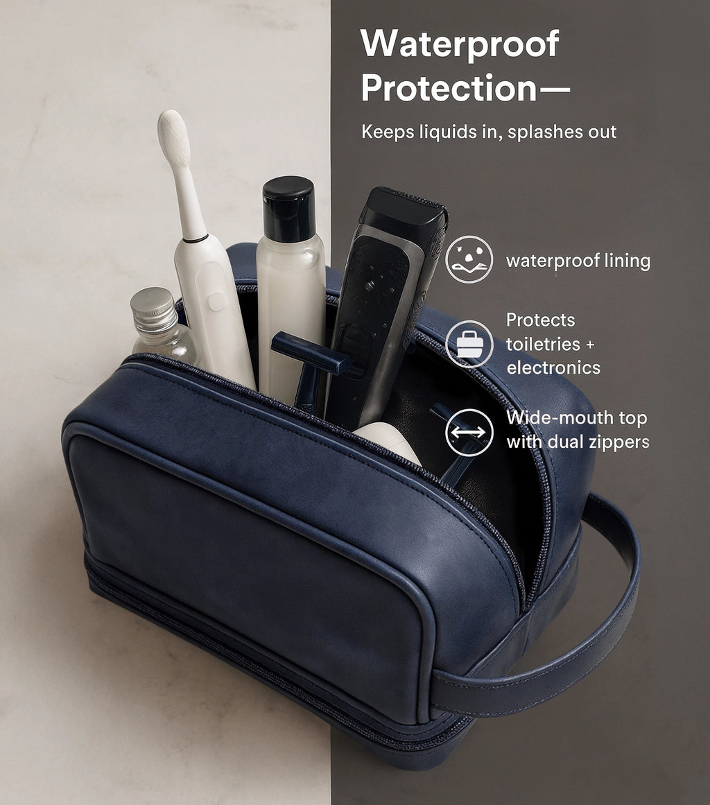 Nancy Leather Toiletry Bag for Men & Women - Travel Dopp Shaving Kit